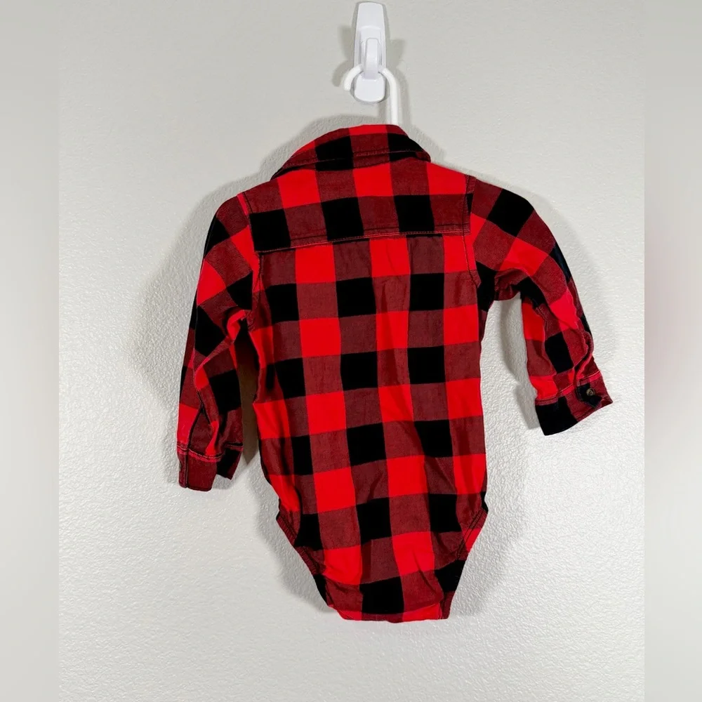 Carter's Onsie Collared Long Sleeve Red Black Checkered Lumberjack Toddler 18M